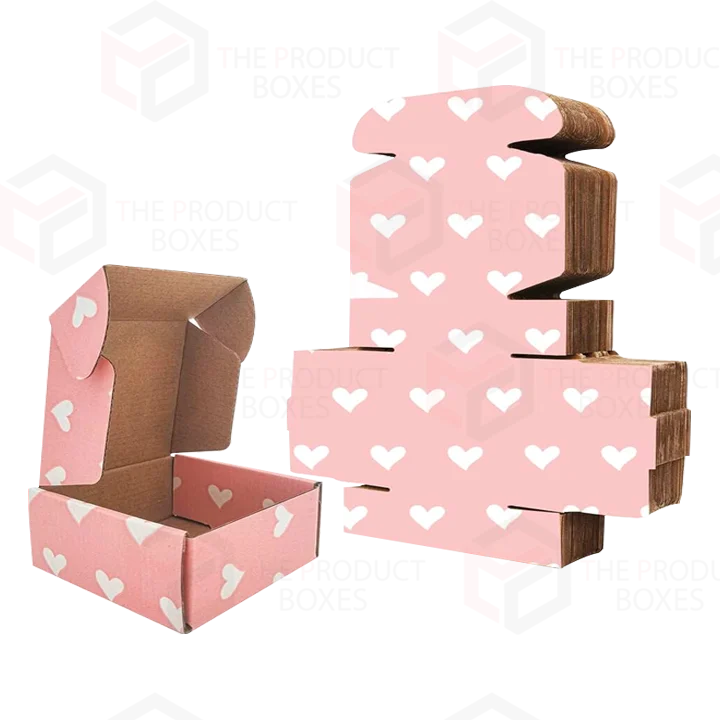heart print pink shipping boxes