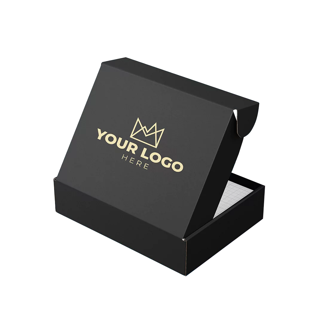 black cardboard mailing boxes