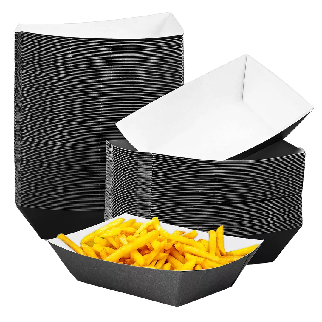 black disposable food trays