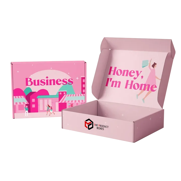 pink cardboard shipping boxes