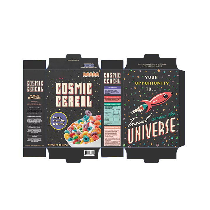 custom 80s Cereal box packaging